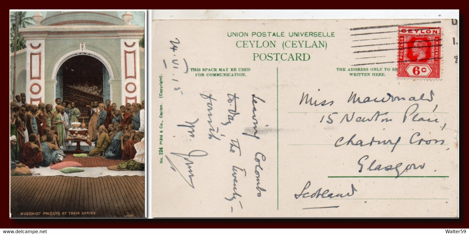 1915 Ceylon British Colonies Postcard Buddhist Priests At Their Shrine Posted To Great Britain - Ceylan (...-1947)
