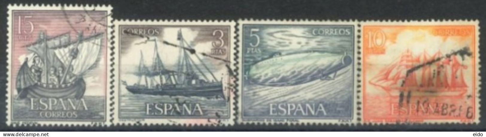 SPAIN, 1964, SHIPS STAMPS SET OF 4, # 1248,1258/59,& 1261, USED. - Gebraucht