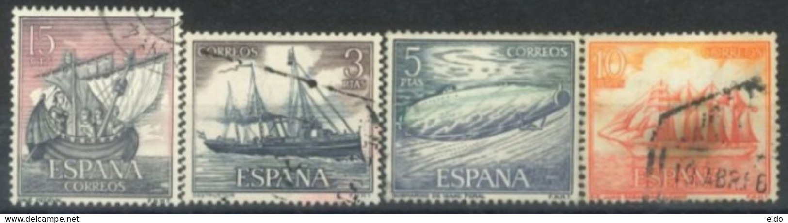 SPAIN, 1964, SHIPS STAMPS SET OF 4, # 1248,1258/59,& 1261, USED. - Gebruikt