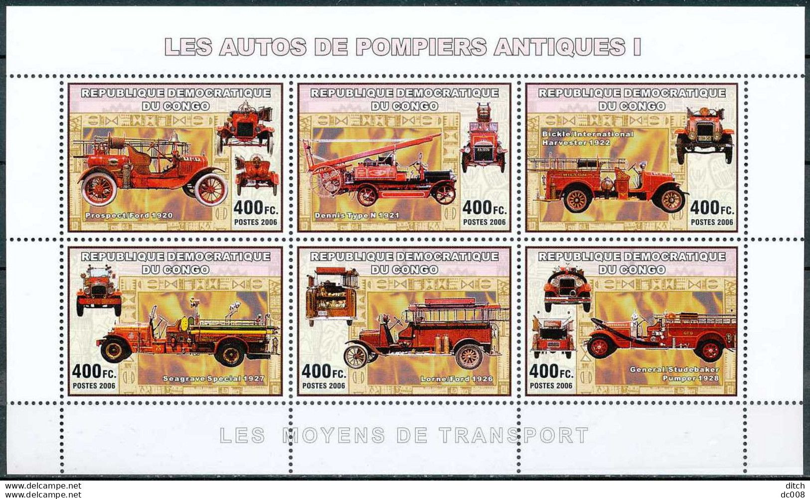 2006 Les Autos De Pompiers Antiques I - Complet-volledig 7 Blocs - Ongebruikt