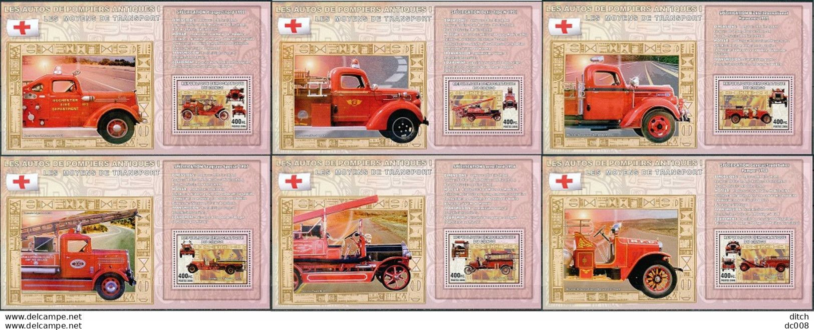 2006 Les Autos De Pompiers Antiques I - Complet-volledig 7 Blocs - Nuevos