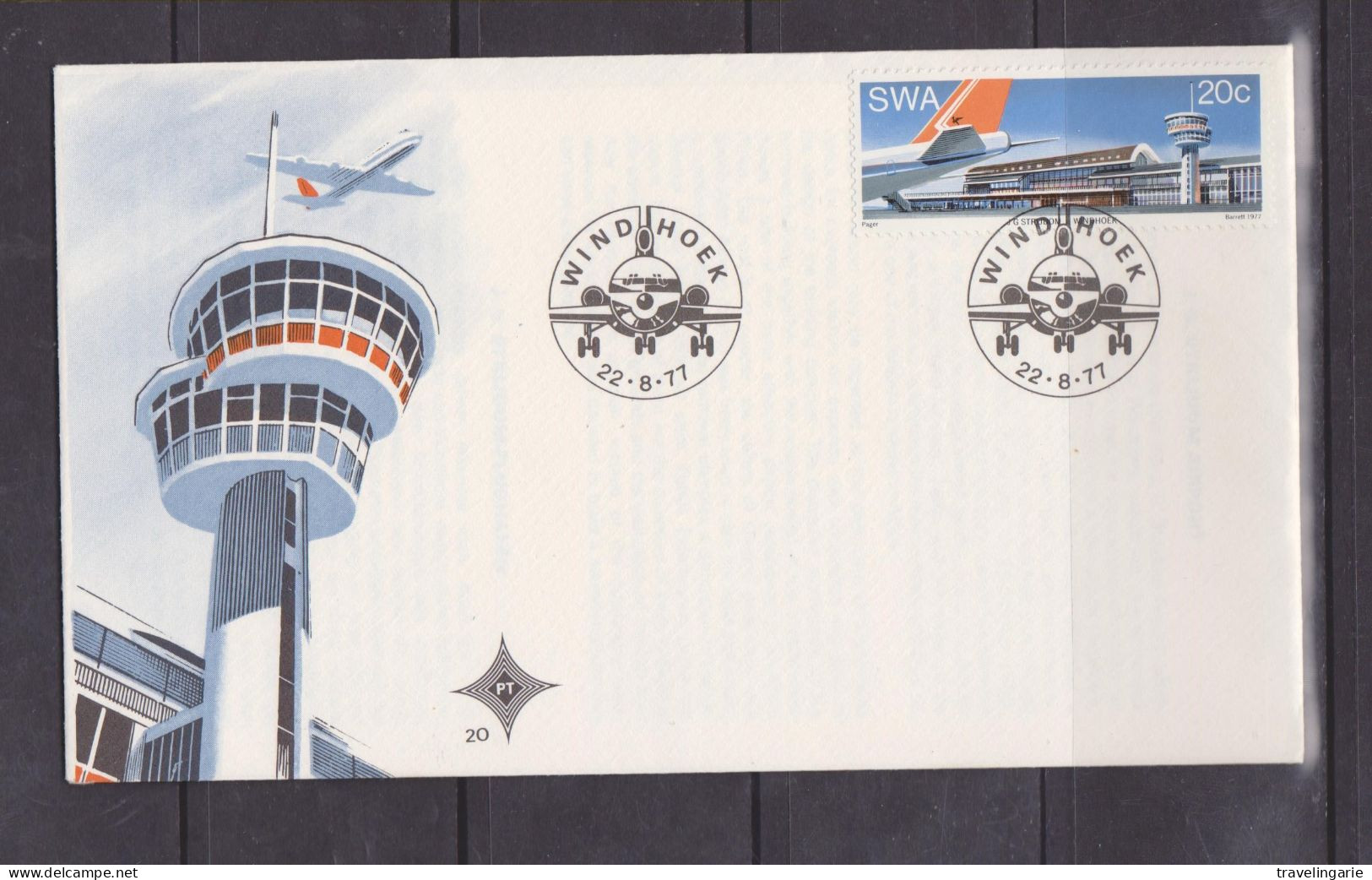 South West Africa 1977 J.G. Strijdom Airport With FDC Nr. 20 With Windhoek Aeroplane Cancel - Africa Del Sud-Ovest (1923-1990)