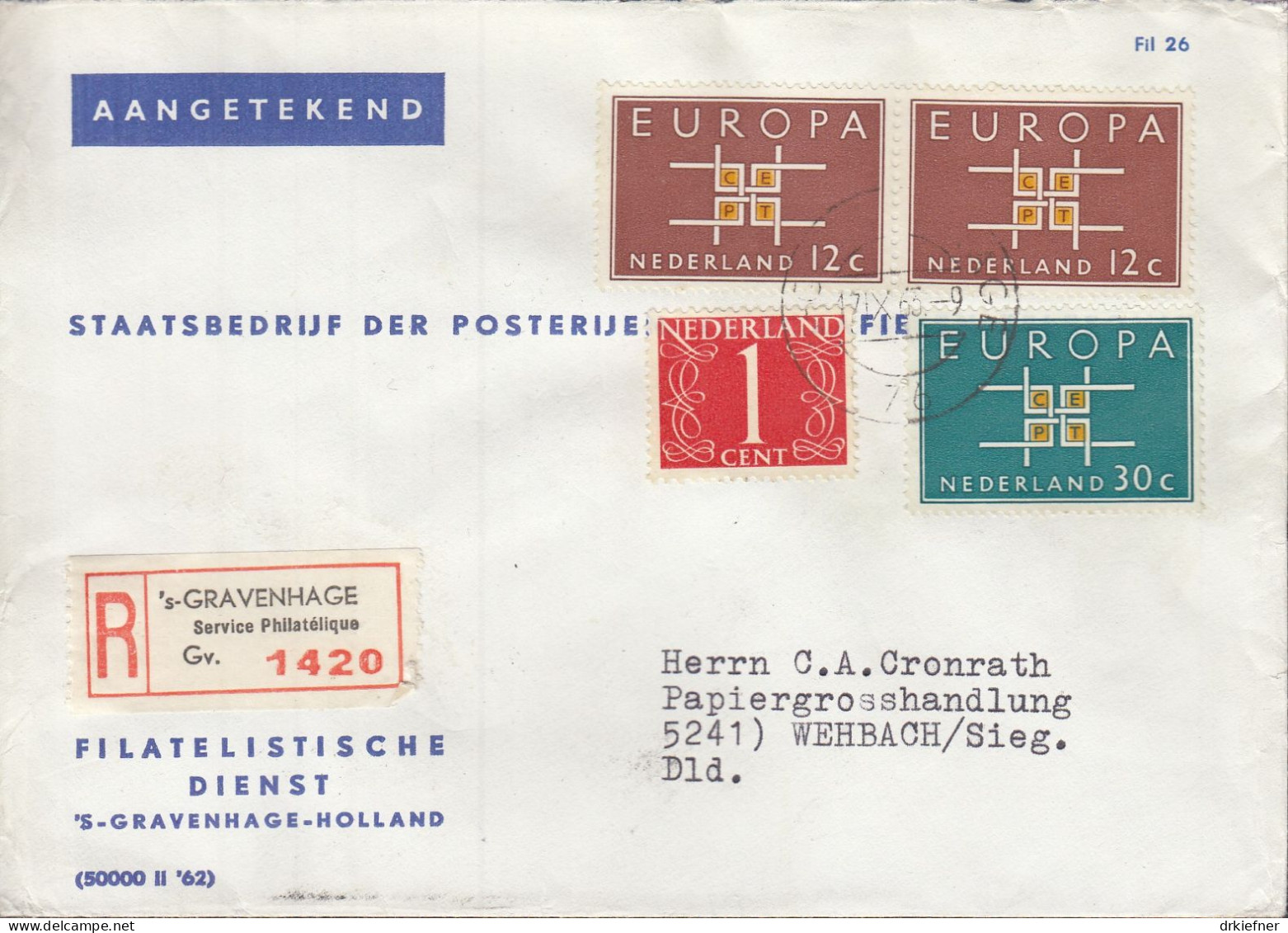 NIEDERLANDE  806-807 + ZFr. Auf R-Brief, Gestempelt: 's Gravenhage 17.IX.1963, Europa CEPT - Cartas & Documentos
