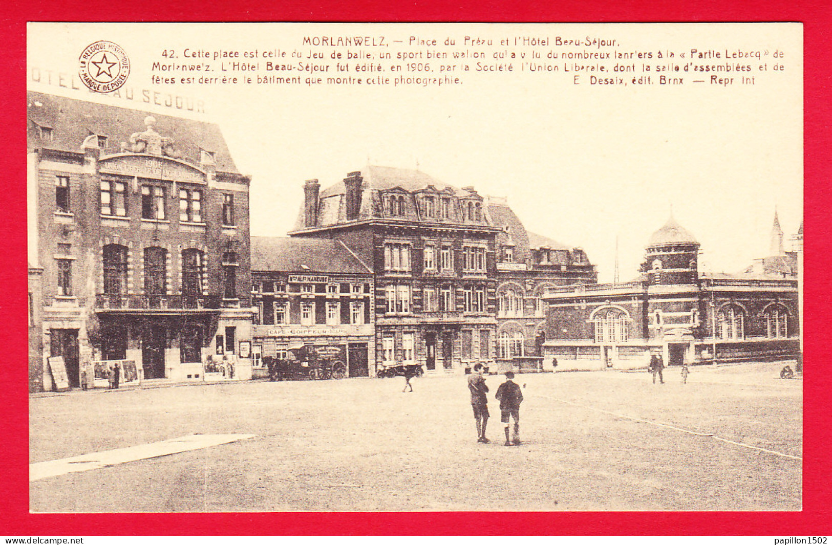 E-Belgique-149P53 MORLANWELZ, Place Du Préeau Et L'hôtel Beau-Séjour, Petite Animation, Cpa BE - Morlanwelz