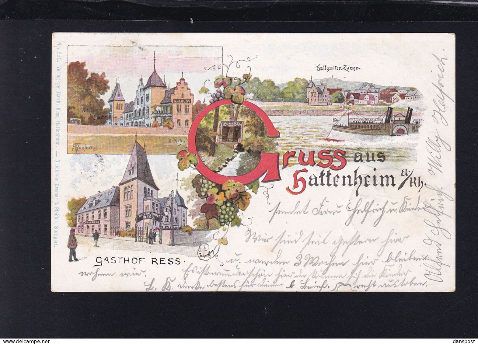 Dt. Reich Litho Hattenheim Gasthof Ress 1901 - Eltville