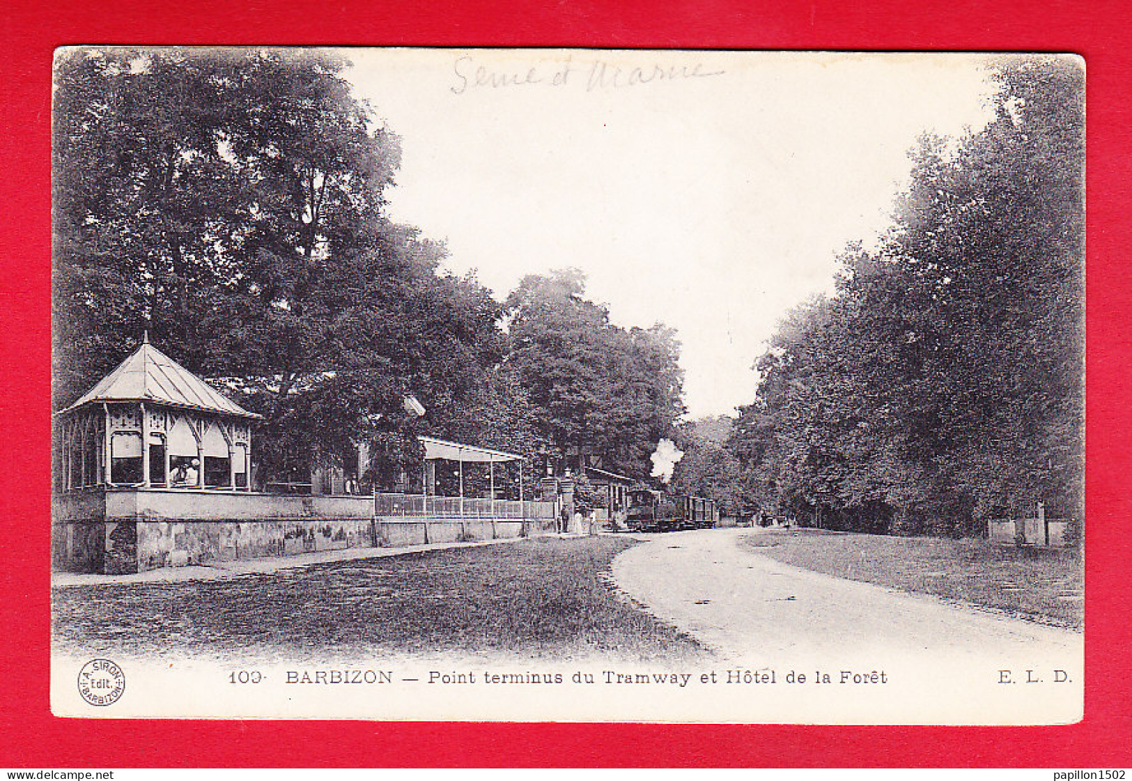 F-77-Barbizon-06P214  Point Terminus Du Tramway Et Hôtel De La Forêt, Au Loin Le Train, Cpa BE - Barbizon