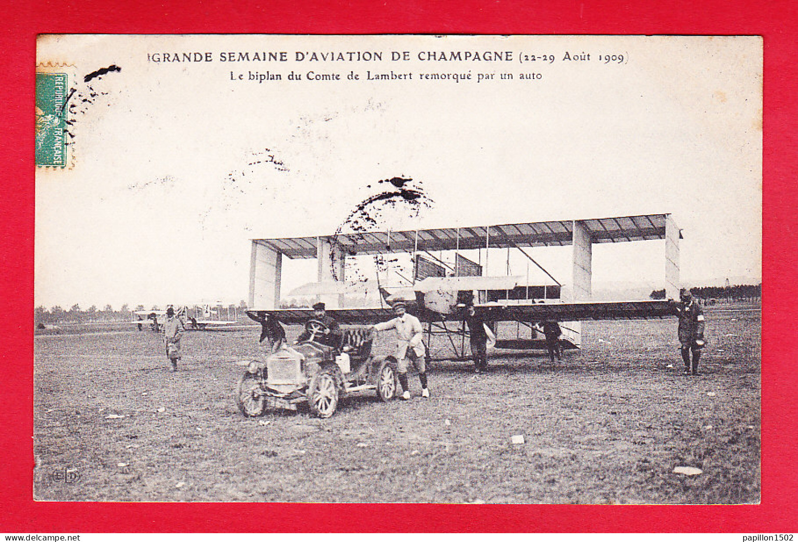 Aviation-169P214  Grande Semaine D'aviation De Champagne, Le Biplan Du Comte De Lambert Remorqué Par Une Auto, Cpa BE - ....-1914: Precursores