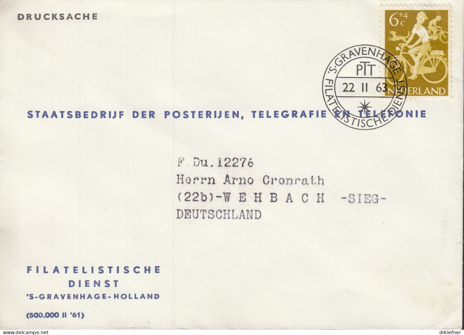 NIEDERLANDE  786 EF, Auf Brief, Gestempelt: 's Gravenhage 22.II.1963, Fahrrad - Covers & Documents