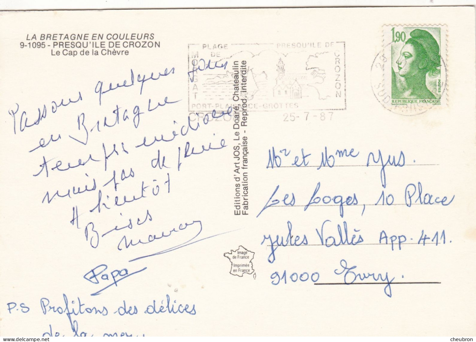 29  CROZON .PRESQU’ÎLE. CPSM. VUE AERIENNE. LE CAP DE LA CHEVRE. ANNEE 1987 + TEXTE - Crozon