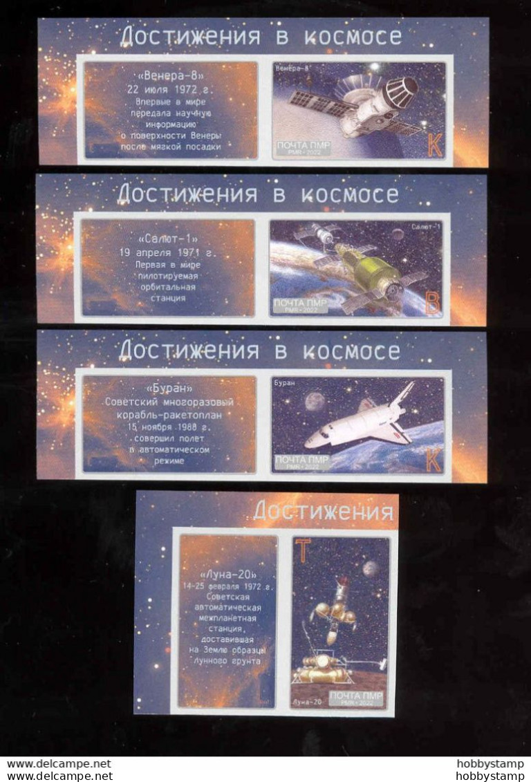 Label Transnistria 2022 Achievements In Space 4v**MNH Imperforated + 4 Labels Rare!!! - Fantasy Labels