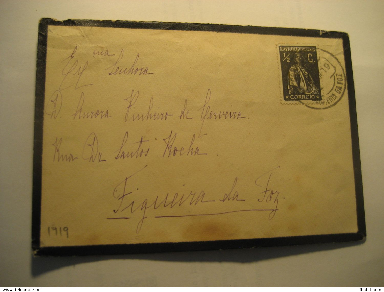 FIGUEIRA DA FOZ 1919 To Figueira Da Foz Cancel Duel Condolence Cover PORTUGAL - Lettres & Documents