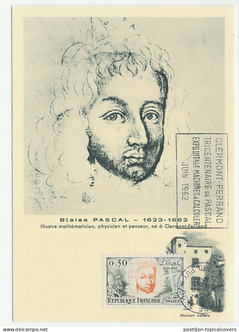 Maximum Card France 1962 Blaise Pascal - Mathematician - Sonstige & Ohne Zuordnung