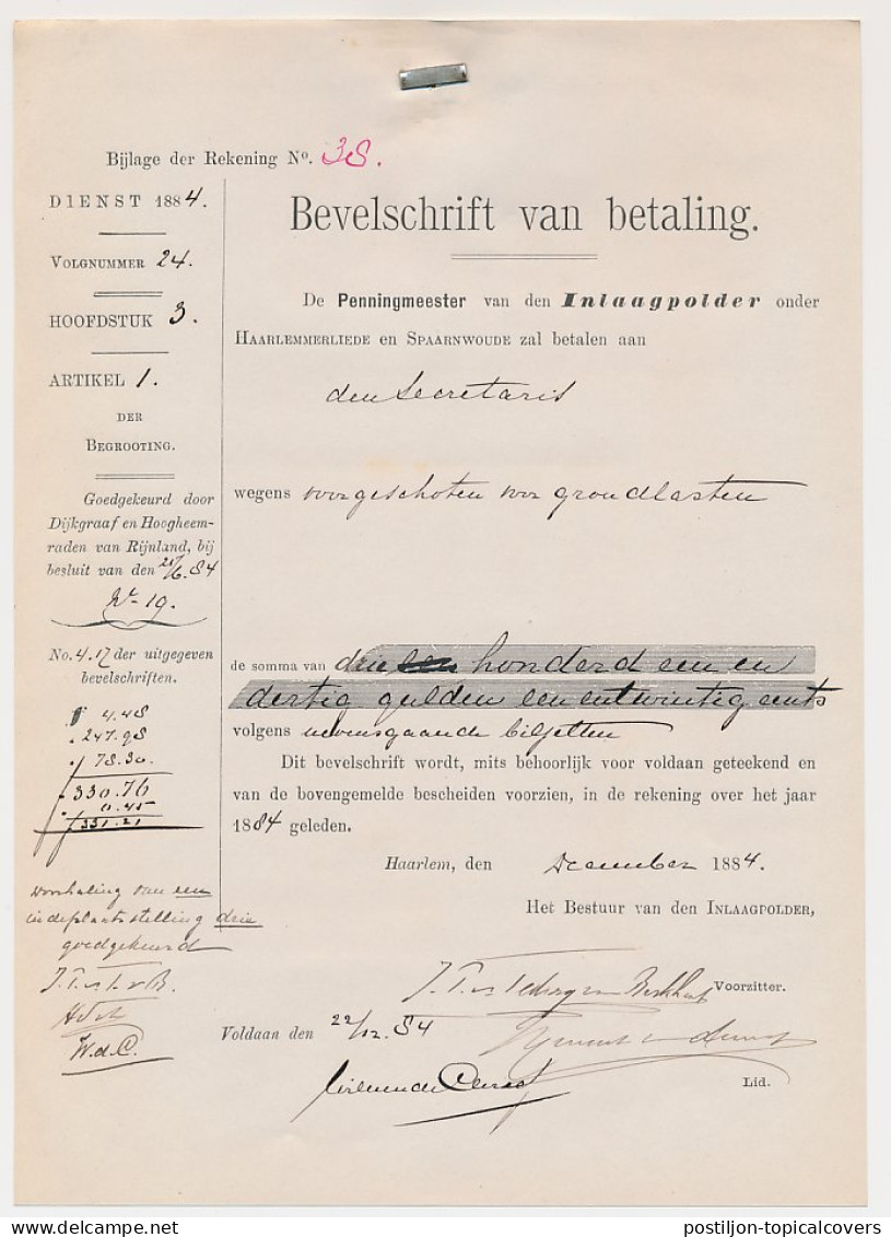 Fiscaal - Aanslagbiljet + Bevelschrift Inlaagpolder 1884 - Fiscali