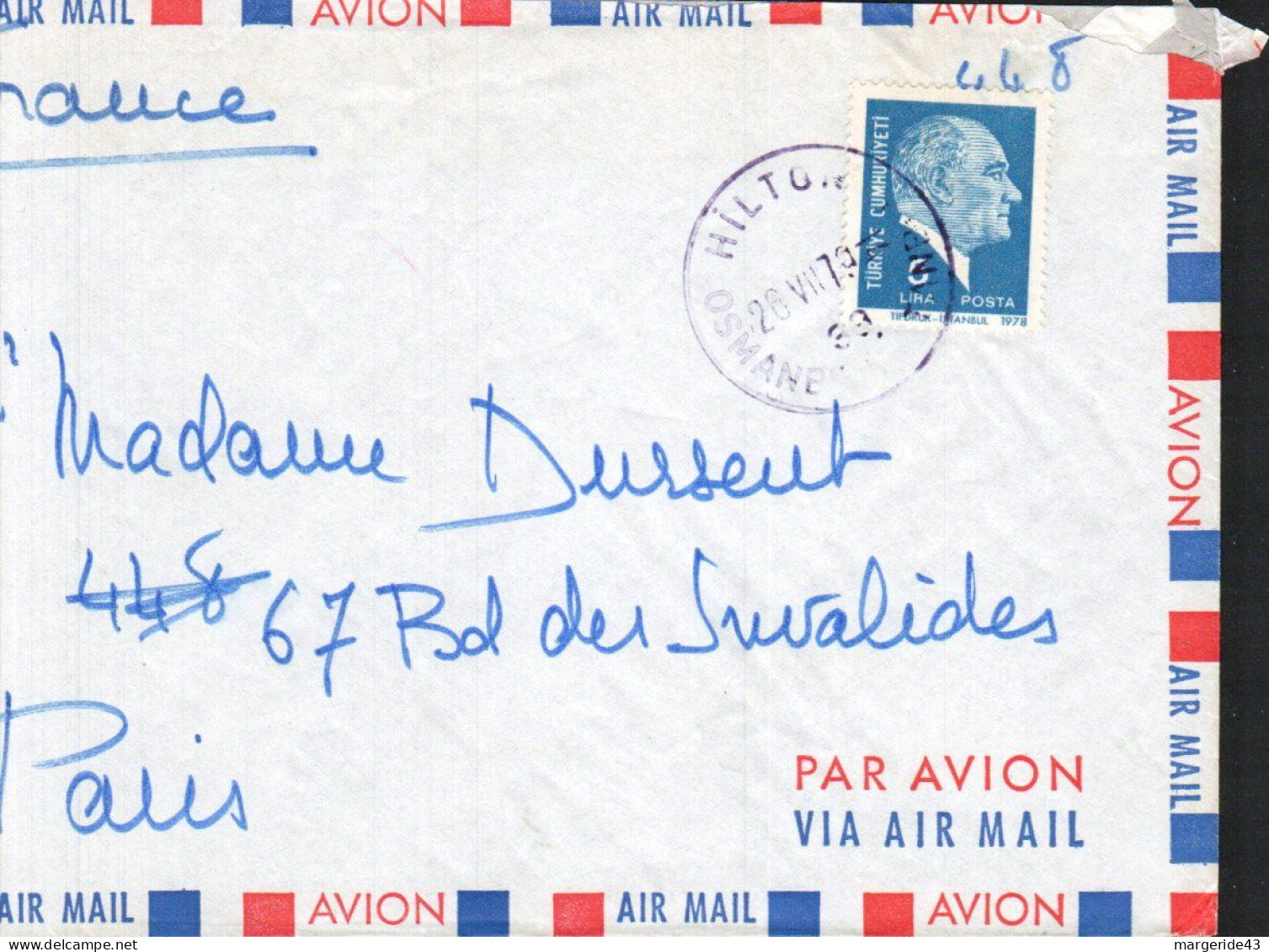 TURQUIE SEUL SUR LETTRE POUR LA FRANCE 1979 - Storia Postale
