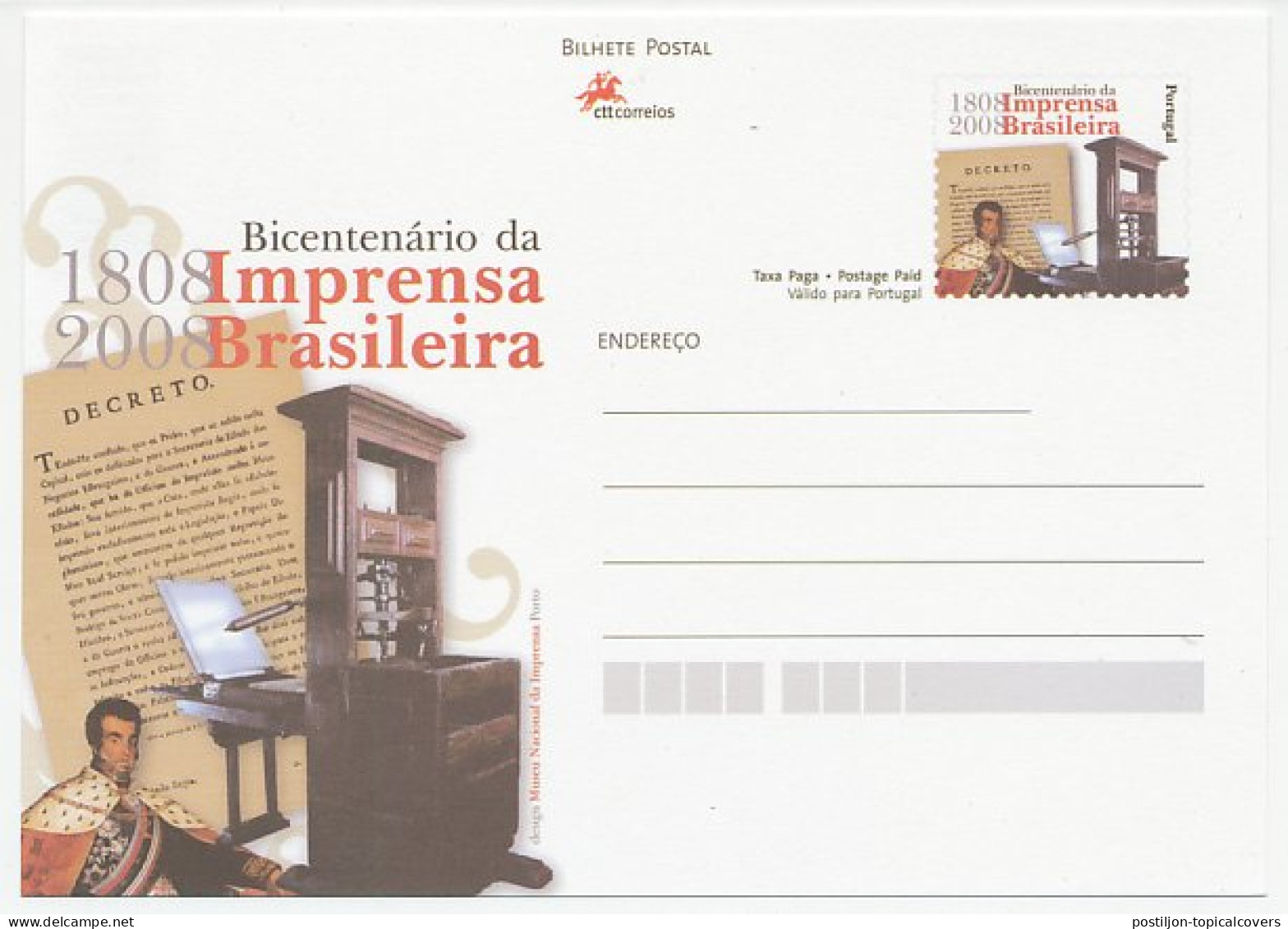 Postal Stationery Portugal 2008 Brazilian Press - Other & Unclassified