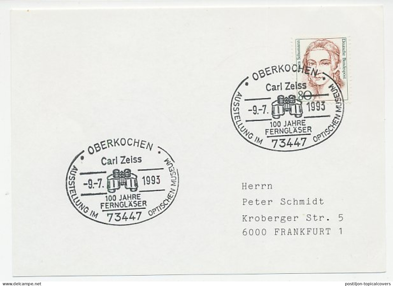 Cover / Postmark Germany 1993 Binocular - Carl Zeiss - Autres & Non Classés