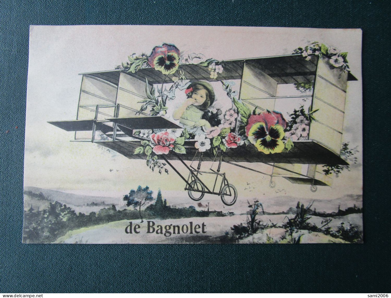 FANTAISIE 93  BAGNOLET PHOTO MONTAGE FILLETTE AEROPLANE FLEURS - Bagnolet
