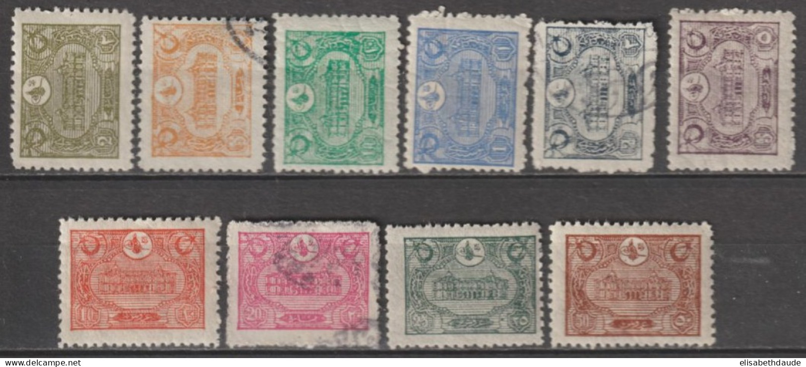 1913 - TURQUIE - SERIE COMPLETE YVERT N°160/169 * MH (3 PETITES VALEURS OBLITEREES) - COTE = 150 EUR. - Neufs