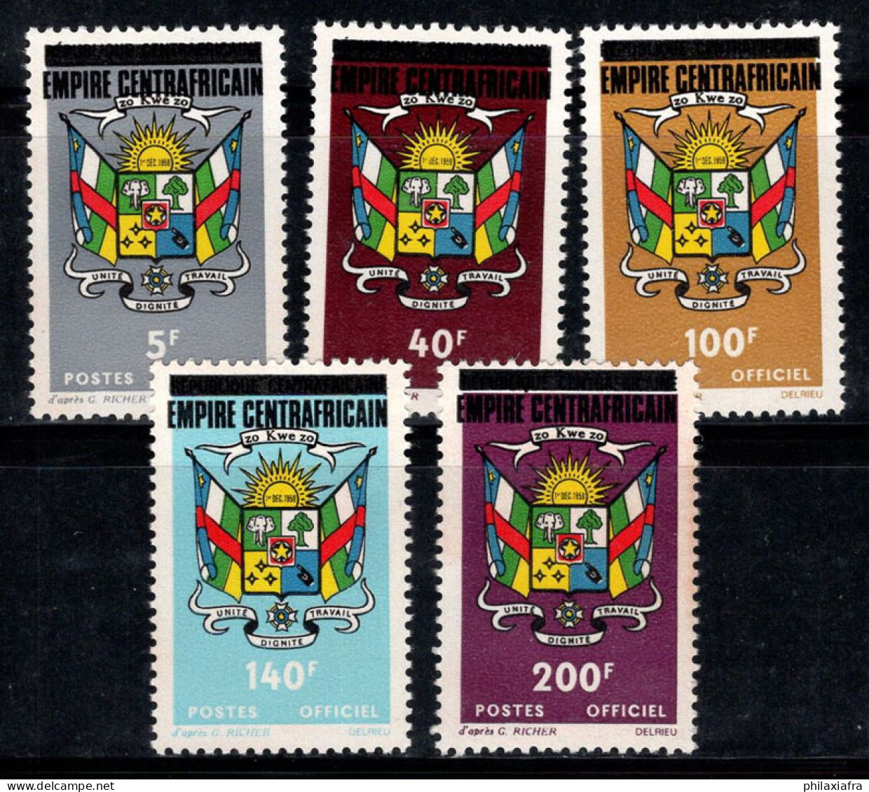 République Centrafricaine 1977 Mi. 17-21 Neuf ** 80% Service Armoiries - Zentralafrik. Republik