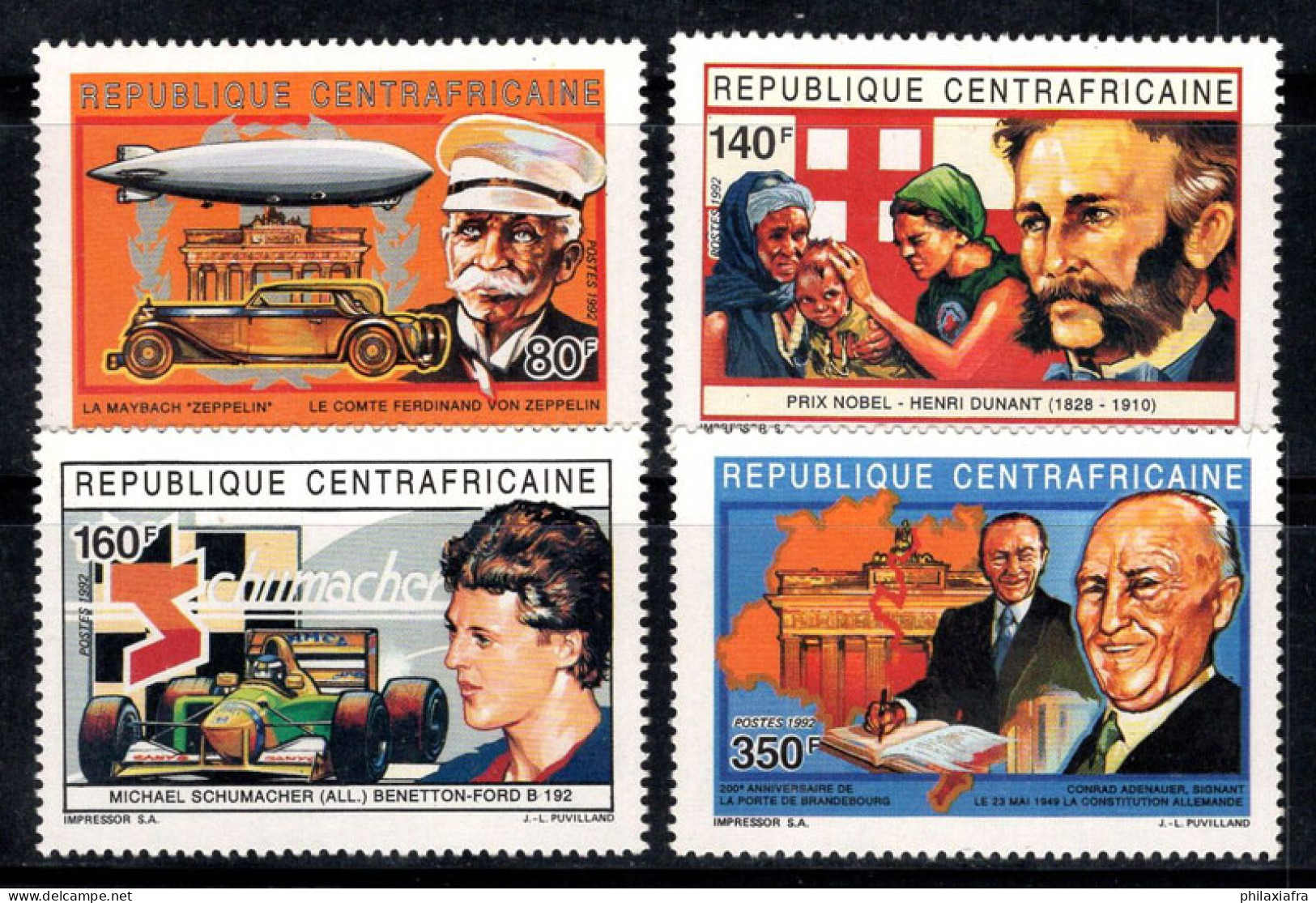 République Centrafricaine 1992 Mi. 1461-1464 Neuf ** 100% Zeppelin, Célébrités - Zentralafrik. Republik