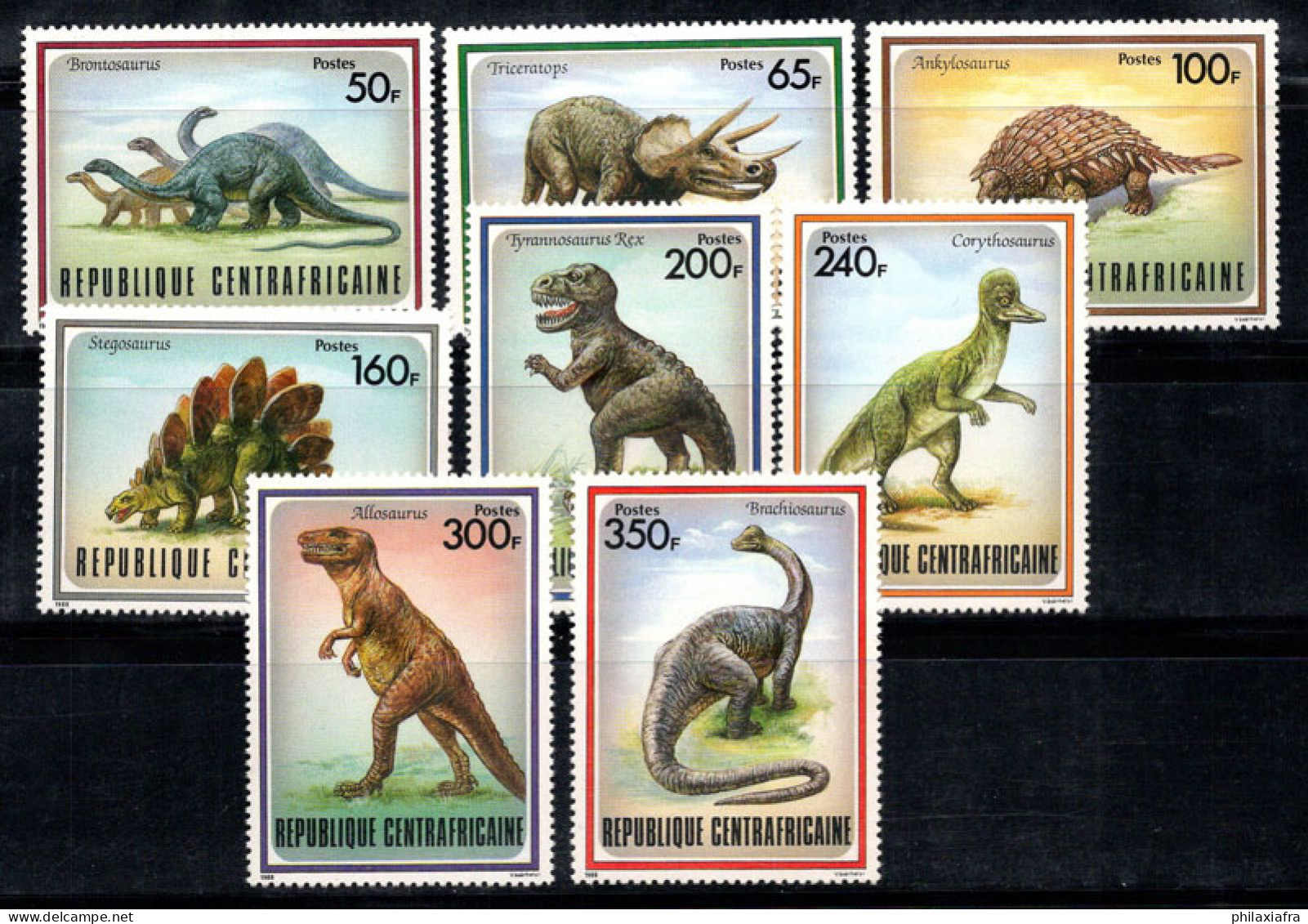 République Centrafricaine 1988 Mi. 1312-1319 Neuf ** 100% Dinosaures, Animaux Préhistoriques - Central African Republic