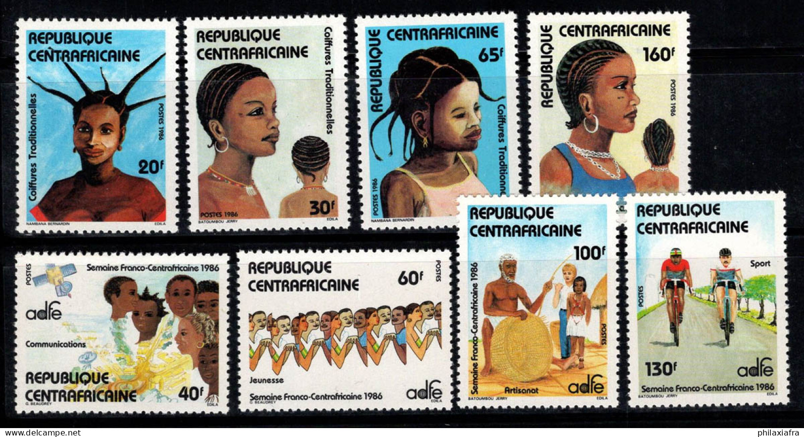 République Centrafricaine 1986 Mi. 1208-1215 Neuf ** 100% Coiffure, Culture - Zentralafrik. Republik