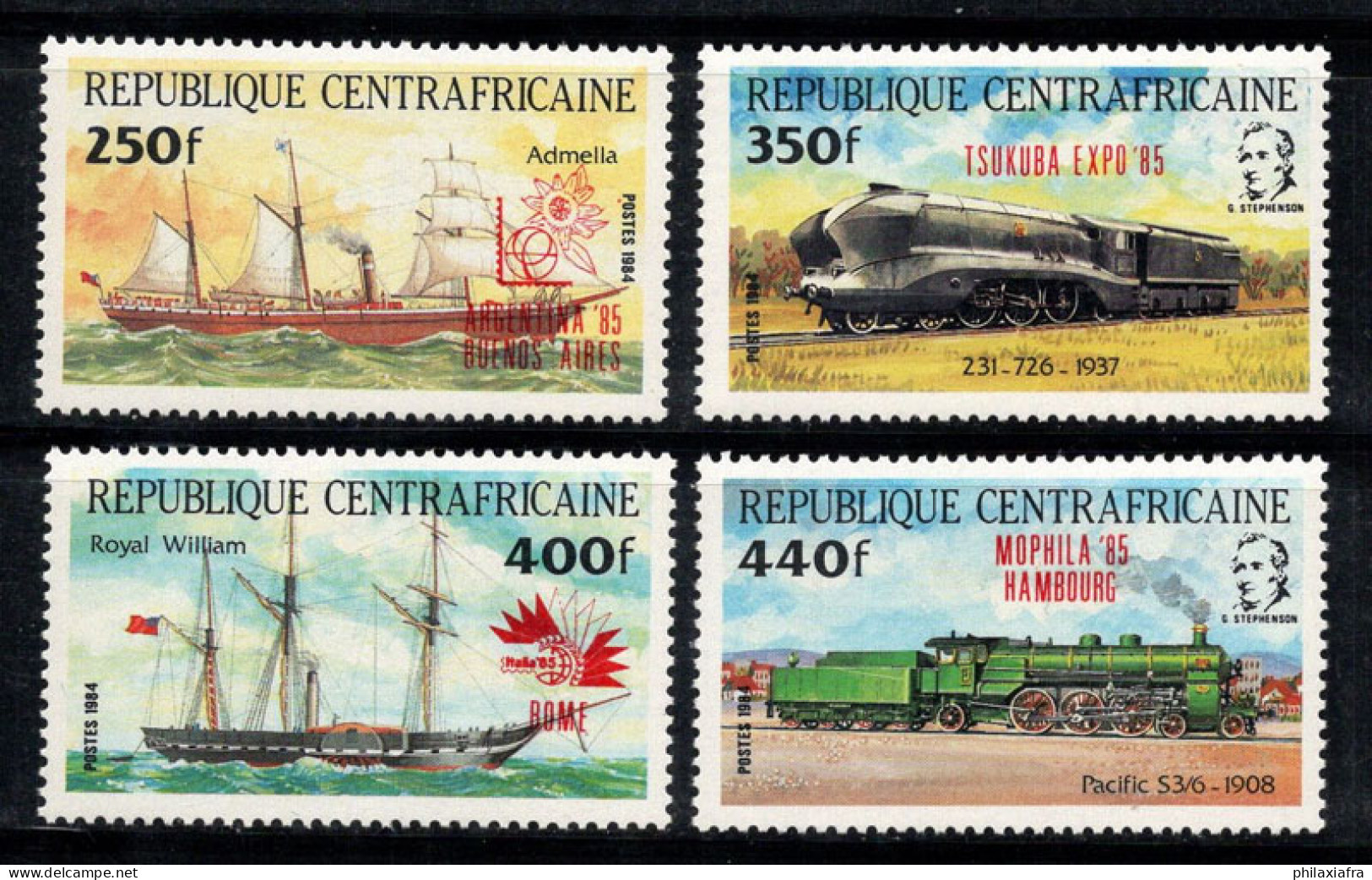 République Centrafricaine 1985 Mi. 1098-1101 Neuf ** 100% Surimprimé - Central African Republic