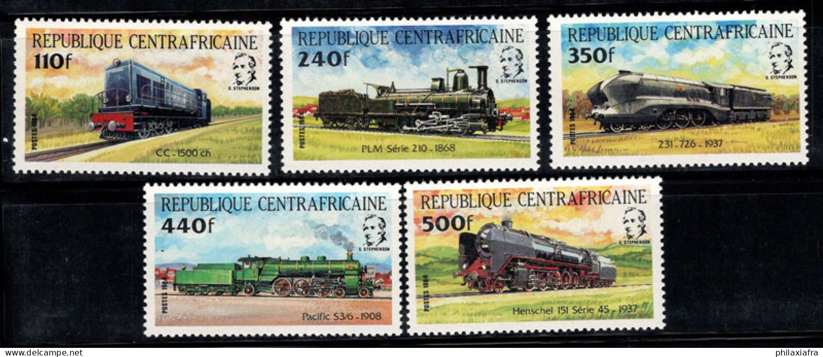 République Centrafricaine 1984 Mi. 1026-1030 Neuf ** 100% Trains, Locomotives - Central African Republic