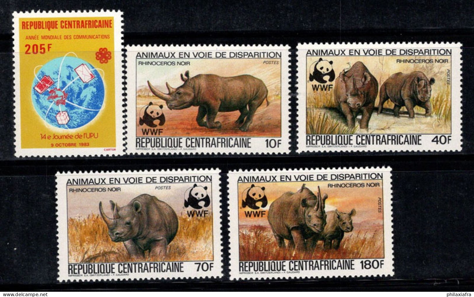 République Centrafricaine 1983 Mi. 984-988 Neuf ** 100% UPU, WWF, Animaux - Central African Republic