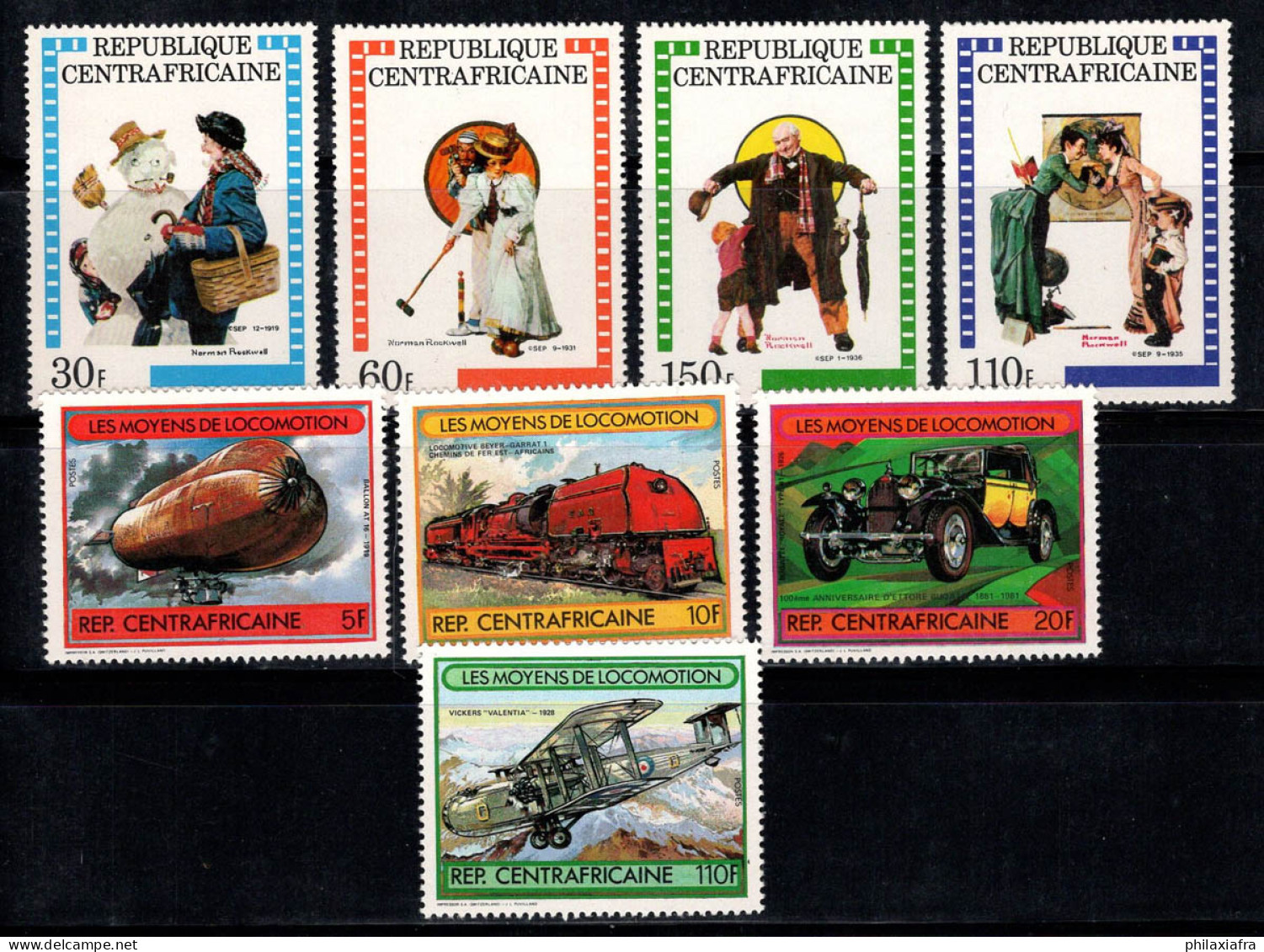 République Centrafricaine 1982 Mi. 821-828 Neuf ** 100% Rockwell, Transports - Central African Republic