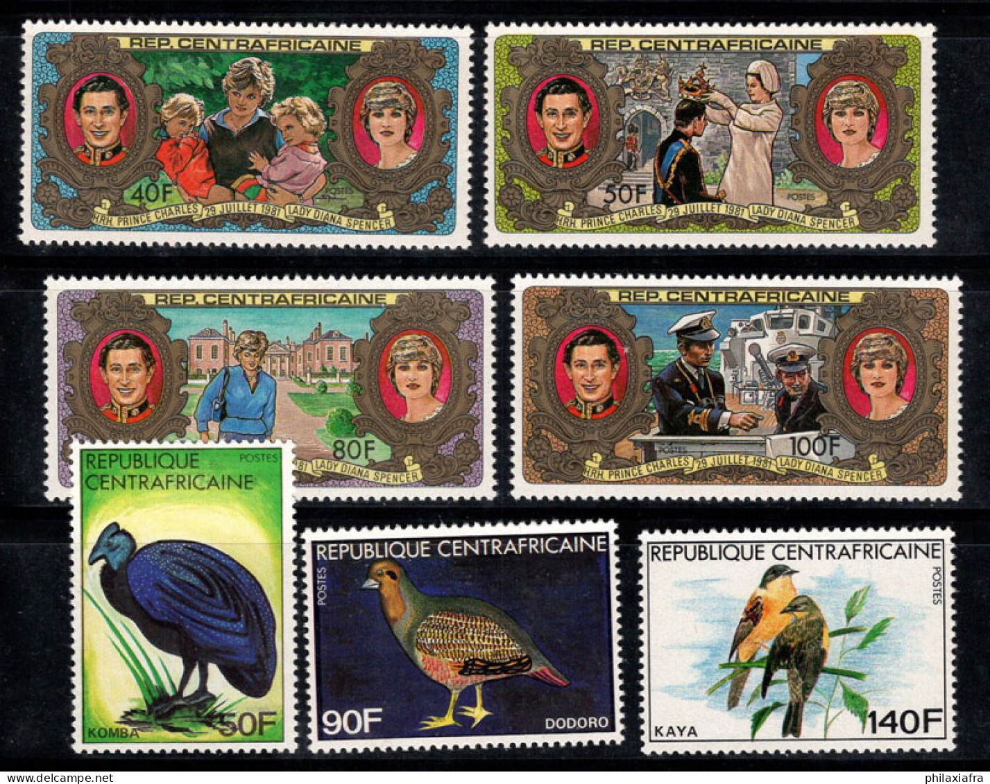 République Centrafricaine 1981 Mi. 758, 793 Neuf ** 100% Prince Charles, Oiseaux - Central African Republic