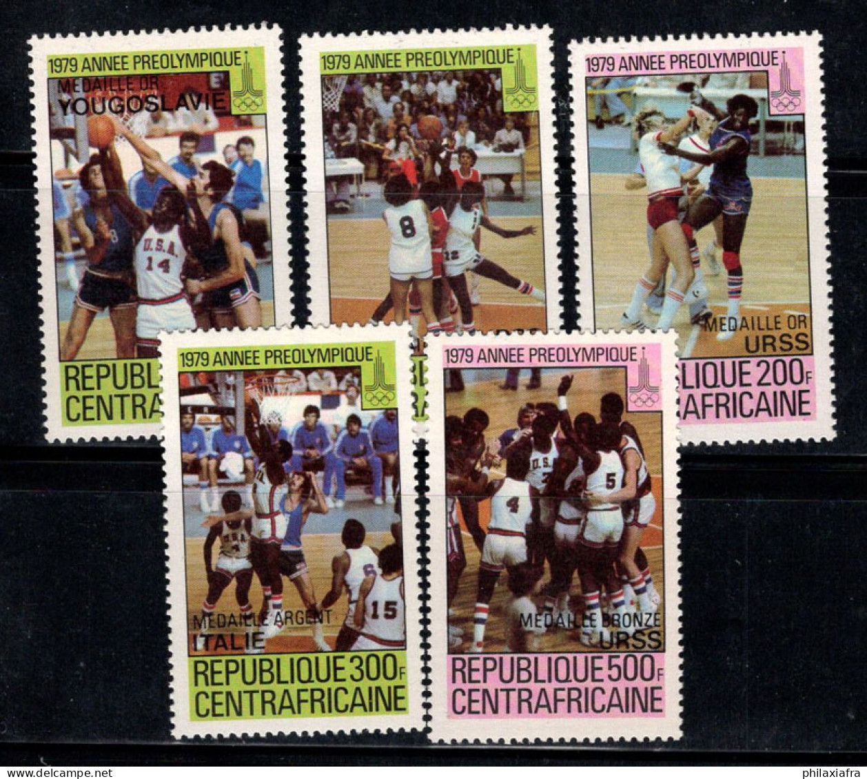 République Centrafricaine 1980 Mi. 697-701 Neuf ** 100% Jeux Olympiques Surimprimé - Central African Republic