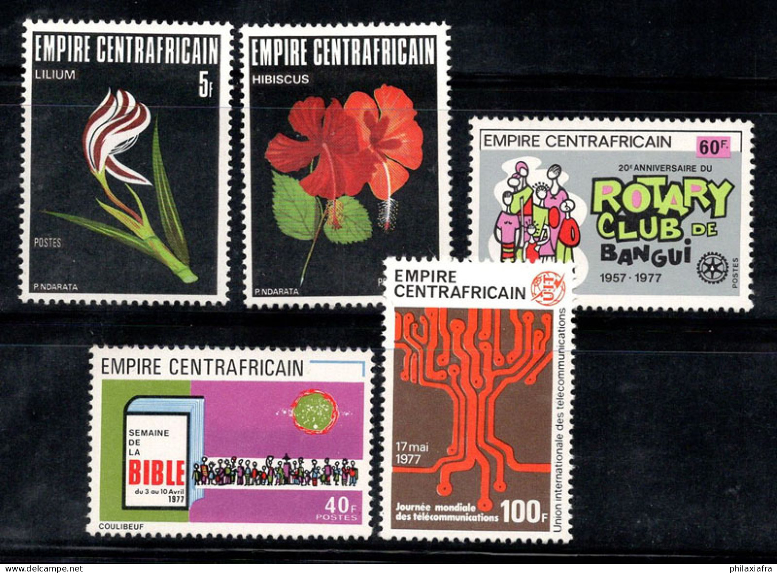 République Centrafricaine 1977 Mi. 507-511 Neuf ** 100% Fleurs, Rotary, Bible - Repubblica Centroafricana