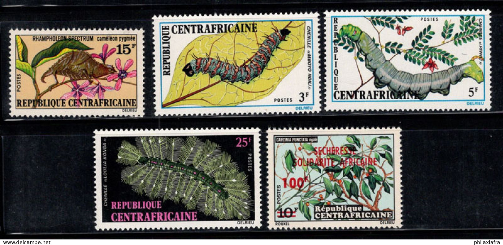 République Centrafricaine 1973 Mi. 317-321 Neuf ** 100% Caméléon, Chenilles - Repubblica Centroafricana