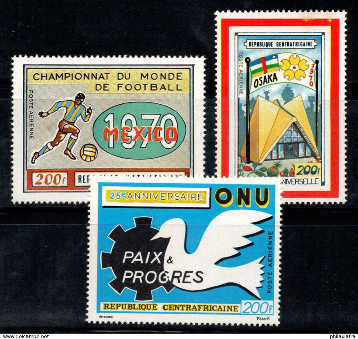 République Centrafricaine 1970 Mi. 221-223 Neuf ** 100% Poste Aérienne Football, Osaka, ONU - Repubblica Centroafricana