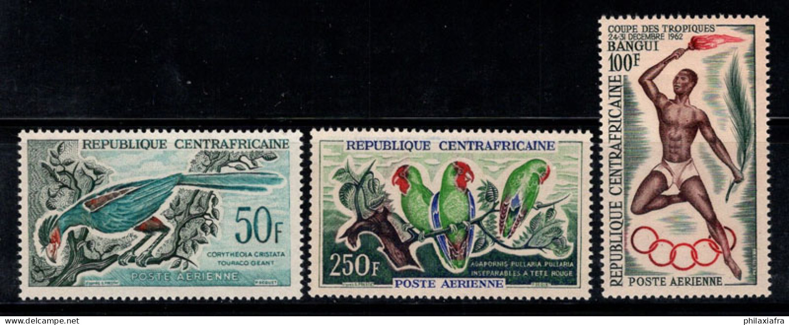 République Centrafricaine 1962 Mi. 31-33 Neuf ** 100% Poste Aérienne Oiseaux, Perroquets, Olympes - Central African Republic