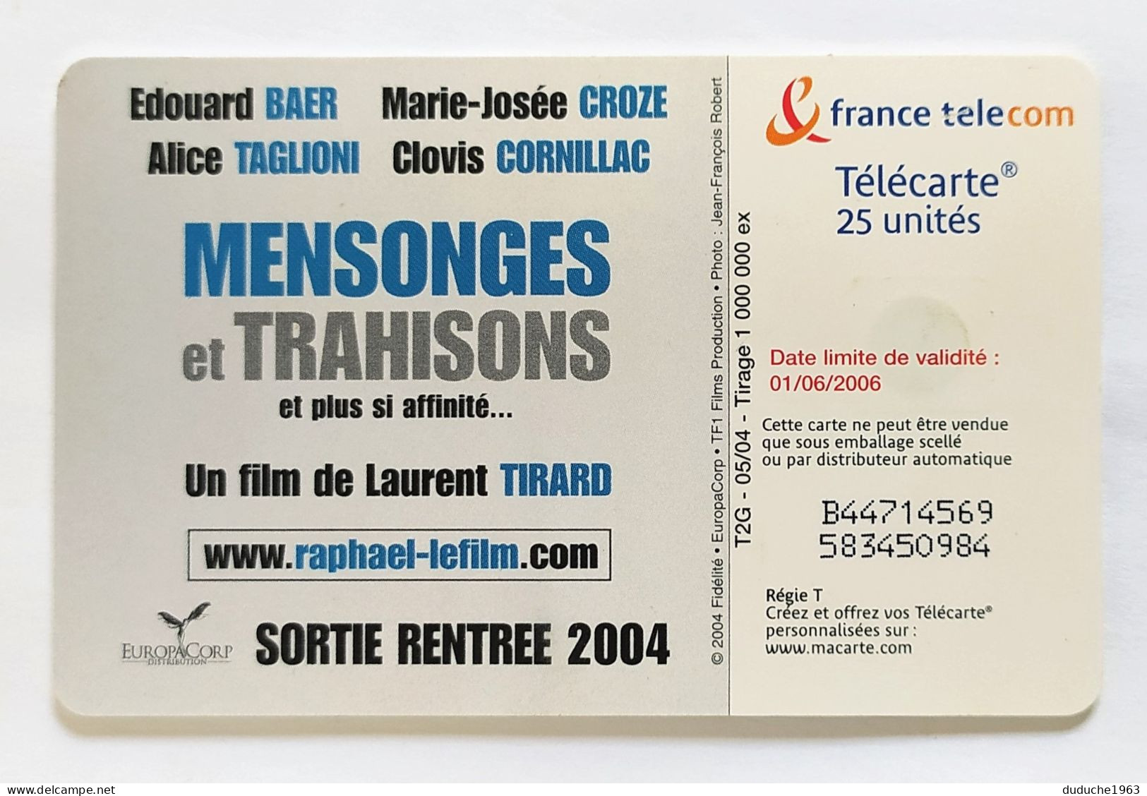 Télécarte France 25 Unités - Mensonges Et Trahisons - 25 Unidades