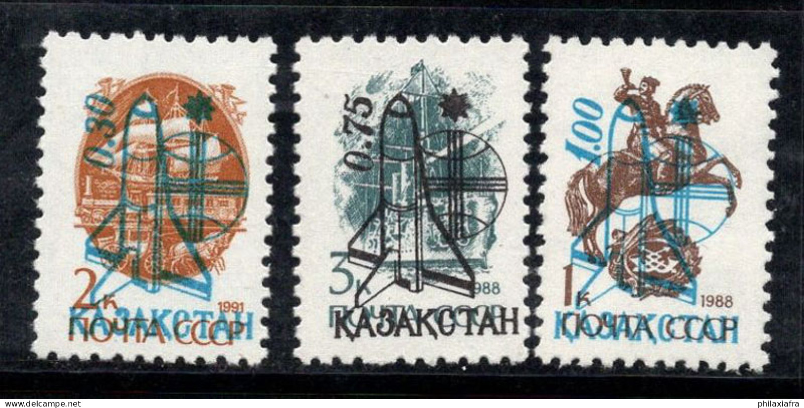 Kazakhstan 1992 Mi. 8-10 Neuf ** 100% Signé Colline Surimprimé - Kazachstan