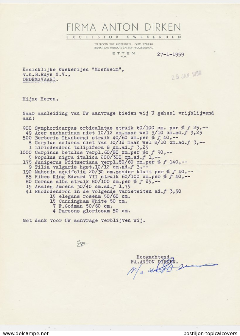 Brief Etten 1959 - Kwekerij - Niederlande