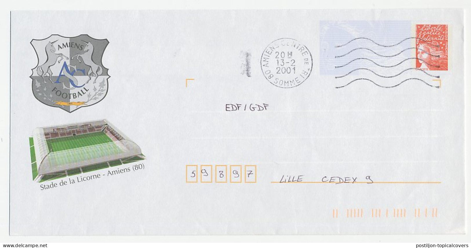 Postal Stationery / PAP France 2001 Football Stadium Amiens - Unicorn - Sonstige & Ohne Zuordnung