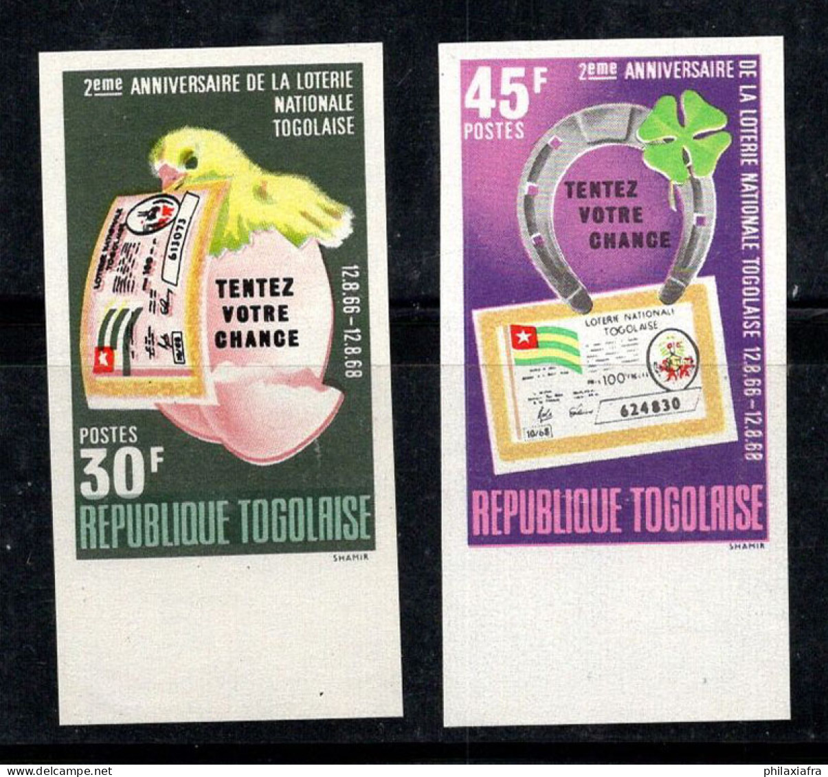 Togo 1968 Mi. 669B-670B Neuf ** 100% Non Dentelé Loterie D'État - Togo (1960-...)