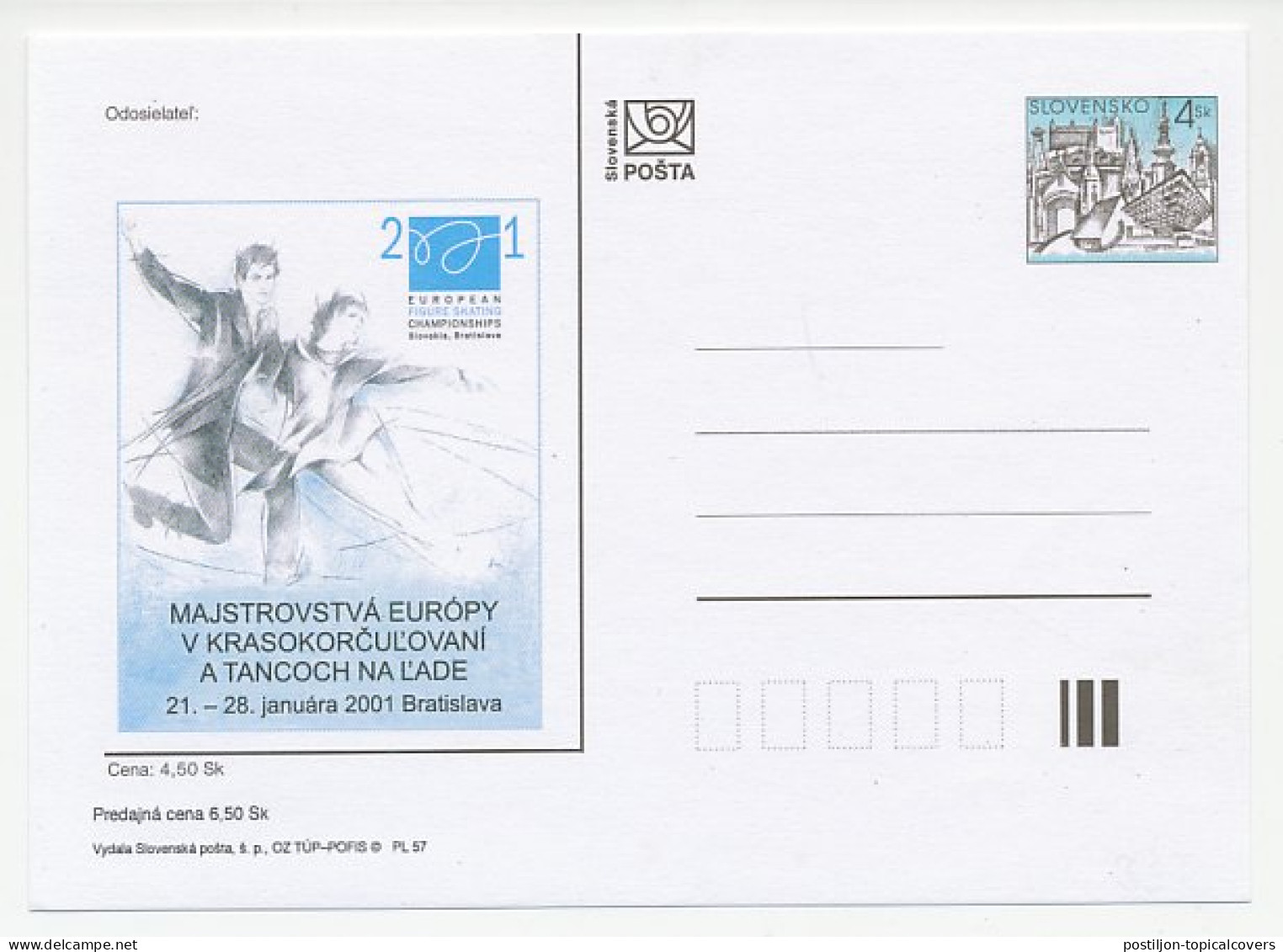 Postal Stationery Slovakia 2001 Figure Skating - European Championships - Invierno