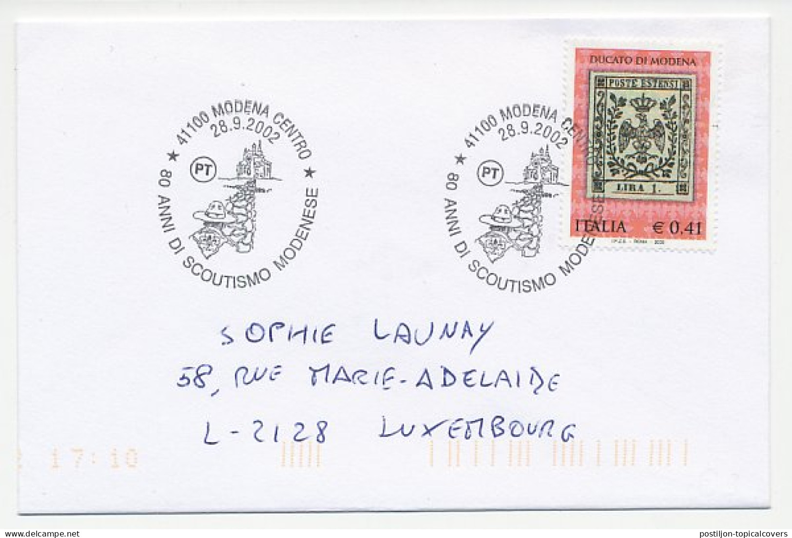 Cover / Postmark Italy 2002 Scouting - Modena - Otros & Sin Clasificación