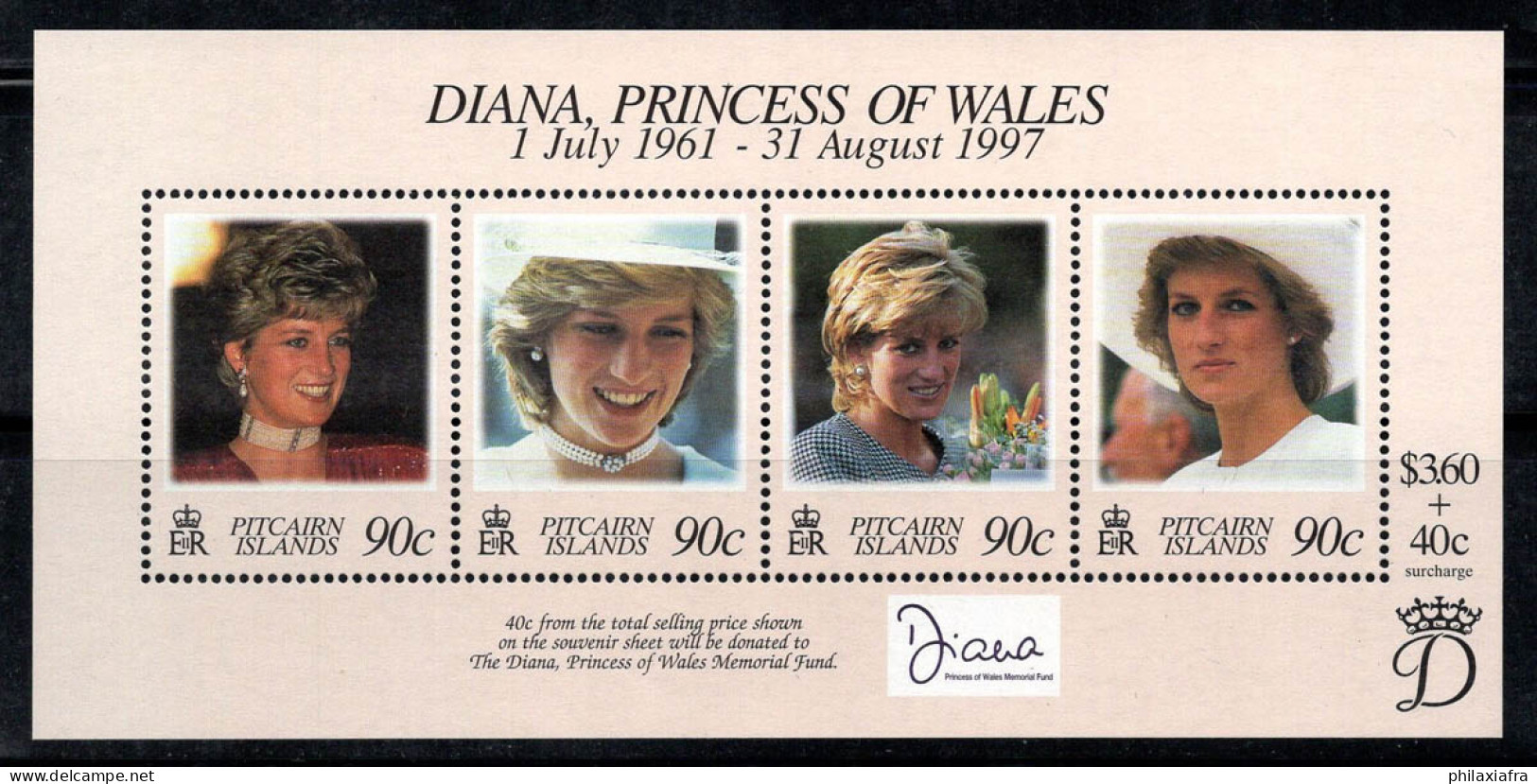 Île De Pitcairn 1998 Mi. Bl. 20 Bloc Feuillet 100% Neuf ** Princesse Diana - Pitcairn Islands