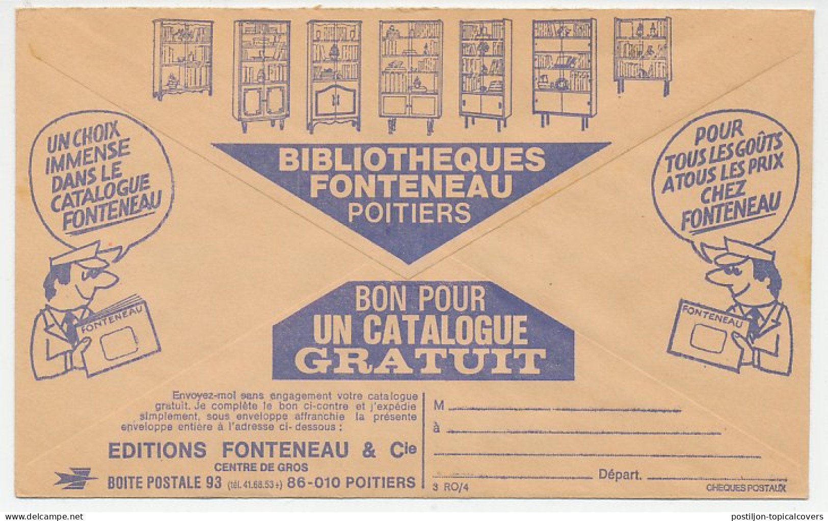 Postal Cheque Cover France Bookcase - Library - Catalog - Non Classés