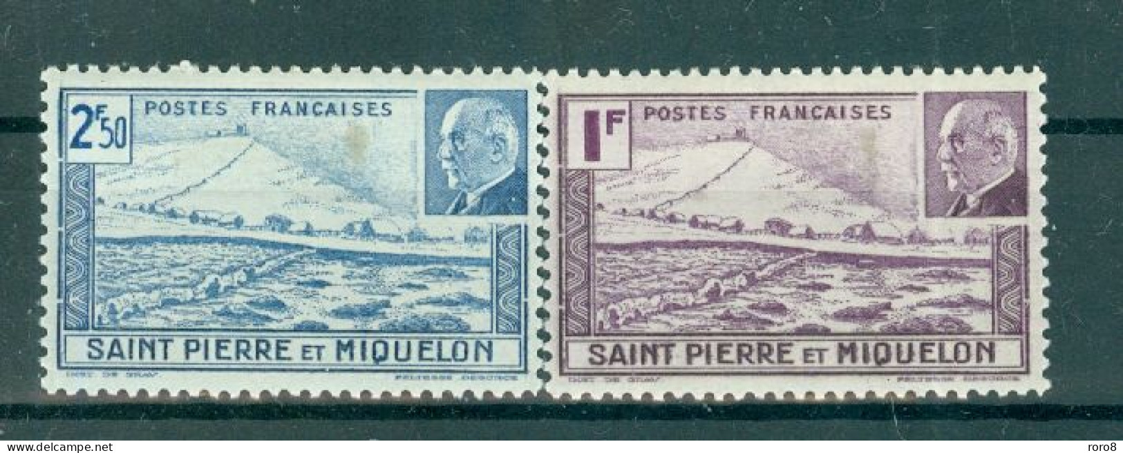 ST-PIERRE-ET-MIQUELON - N°210* Et 211* MH Trace De Charnière SCAN DU VERSO. Falaise,phare Et Maréchal Pétain. - Nuovi