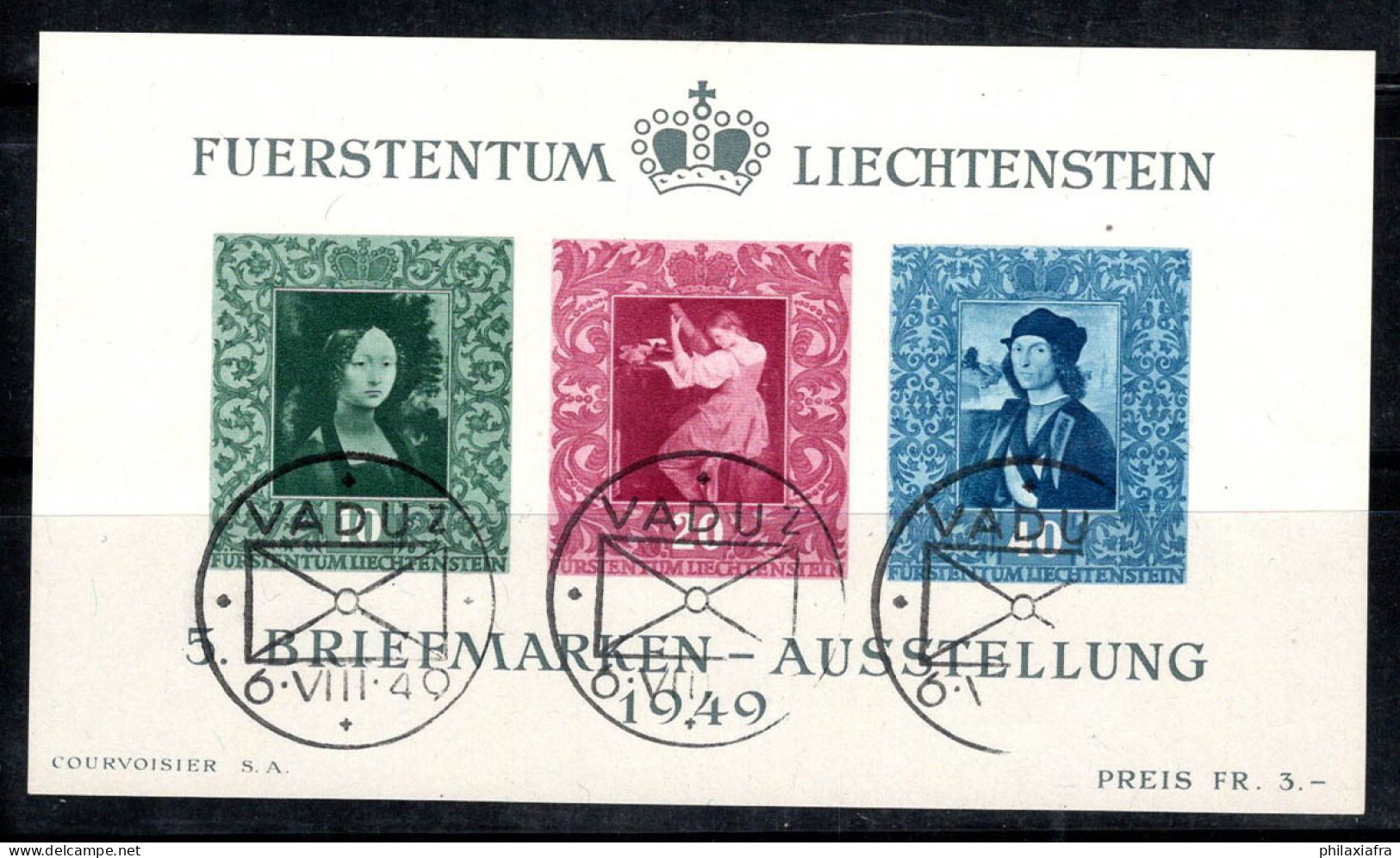 Liechtenstein 1949 Mi. Bl. 5 Bloc Feuillet 100% Oblitéré Exposition De Timbres, Vaduz - Blokken