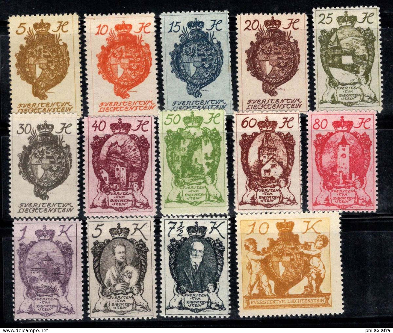 Liechtenstein 1920 Mi. 25-35, 37-39 Neuf * MH 100% Paysages, Célébrités - Unused Stamps
