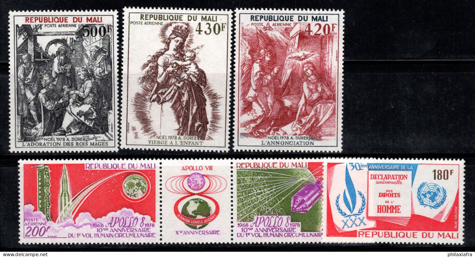 Mali 1978 Mi. 671-676 Neuf ** 100% Poste Aérienne Noël, Apollon, Droits De L'Homme - Mali (1959-...)