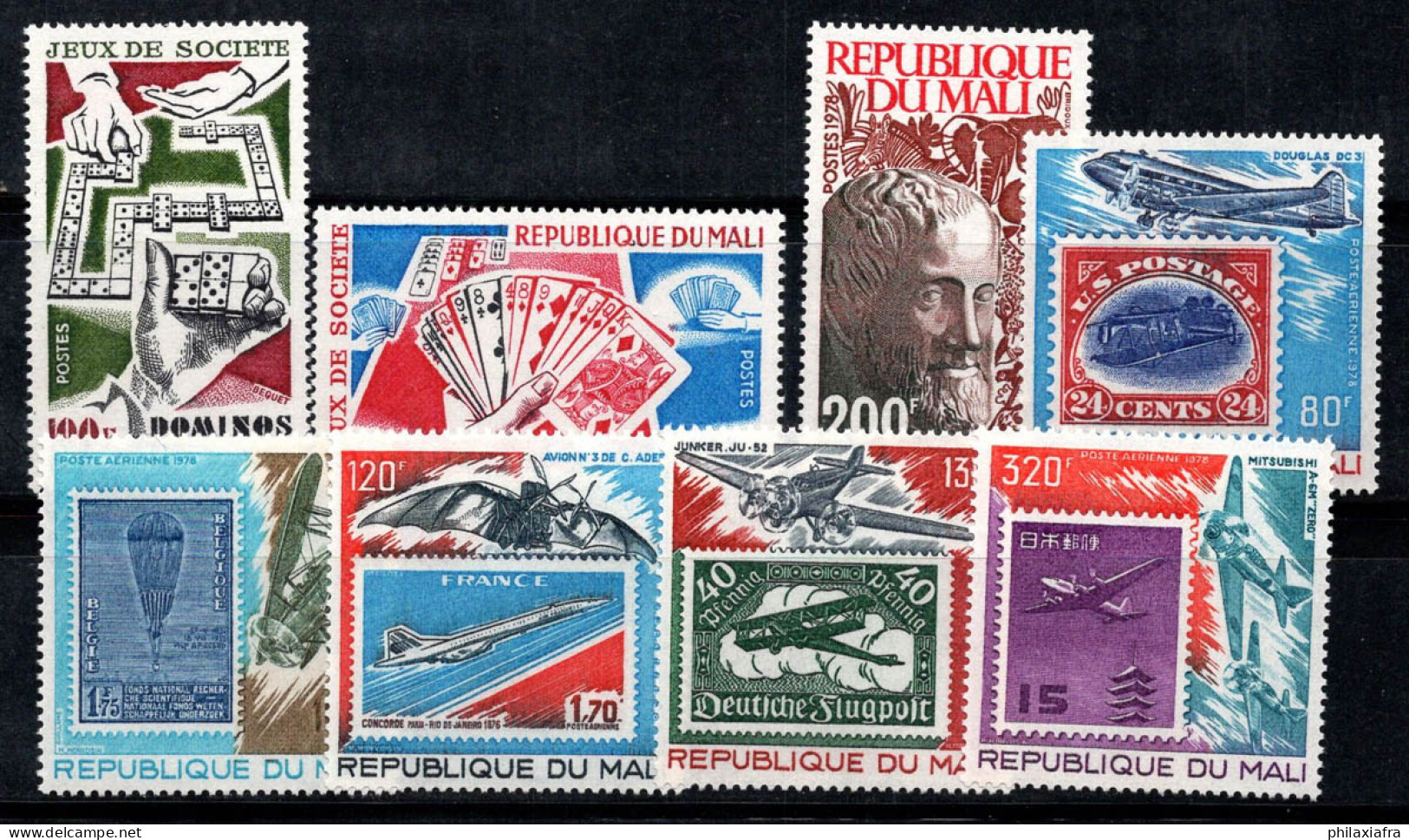 Mali 1978 Mi. 653-654,665-670 Neuf ** 100% Poste Aérienne Jeux, Aristote, Avions - Malí (1959-...)